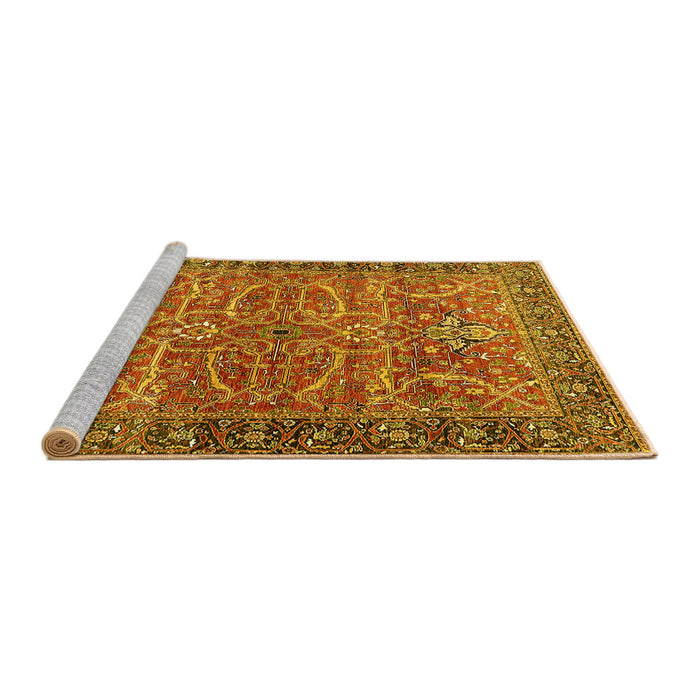 Sideview of Machine Washable Oriental Yellow Industrial Rug, wshurb1493yw