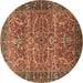 Round Machine Washable Oriental Brown Industrial Rug, wshurb1493brn