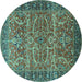 Round Oriental Turquoise Industrial Rug, urb1493turq