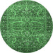 Round Machine Washable Oriental Emerald Green Industrial Area Rugs, wshurb1493emgrn