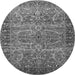 Round Machine Washable Oriental Gray Industrial Rug, wshurb1493gry