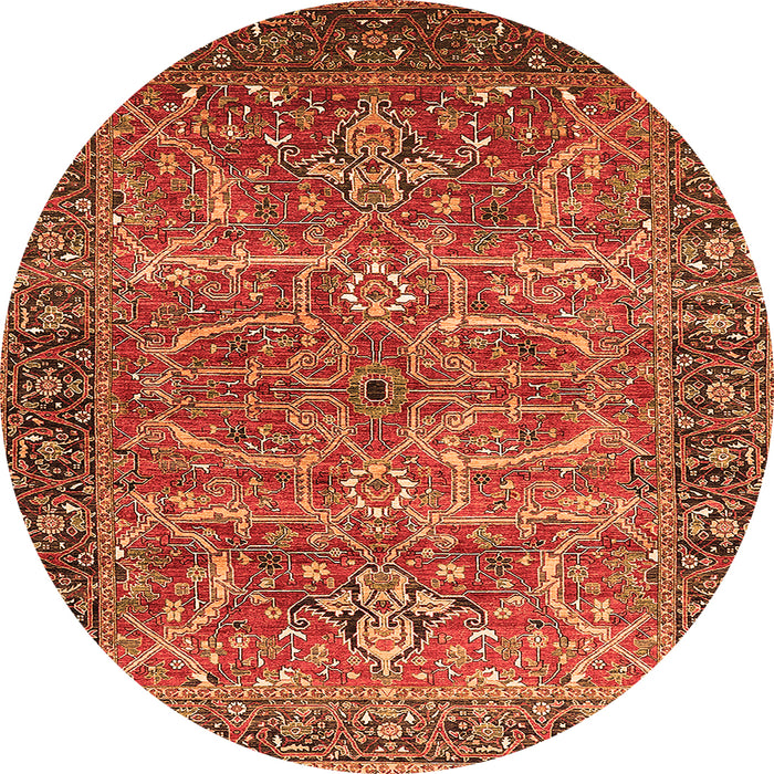 Round Machine Washable Oriental Orange Industrial Area Rugs, wshurb1493org
