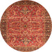 Round Machine Washable Oriental Orange Industrial Area Rugs, wshurb1493org