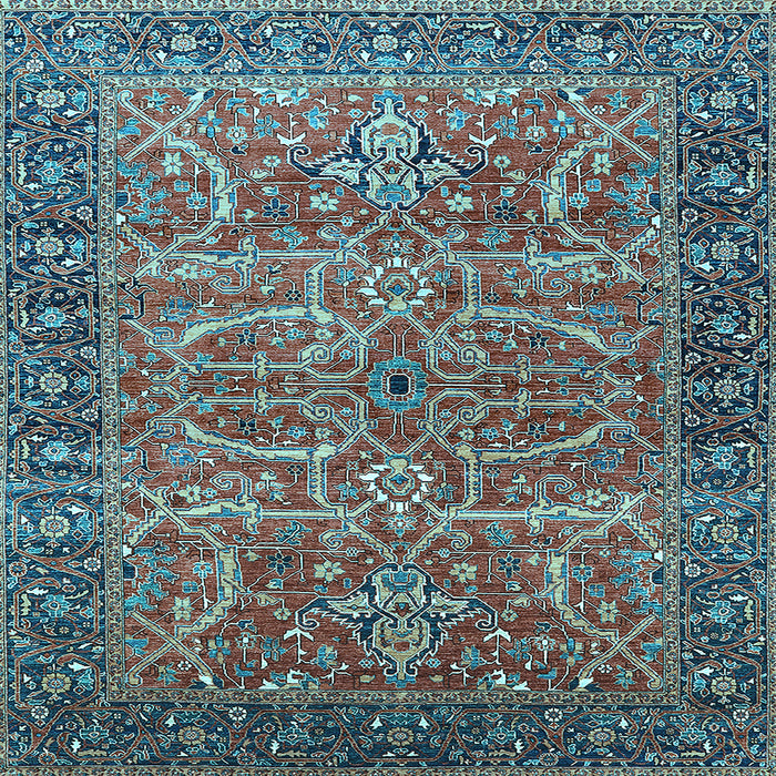 Square Machine Washable Oriental Light Blue Industrial Rug, wshurb1493lblu