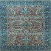 Square Machine Washable Oriental Light Blue Industrial Rug, wshurb1493lblu