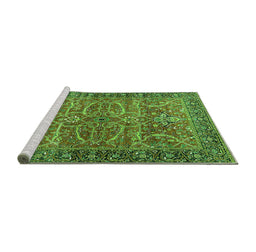 Sideview of Machine Washable Oriental Green Industrial Area Rugs, wshurb1493grn