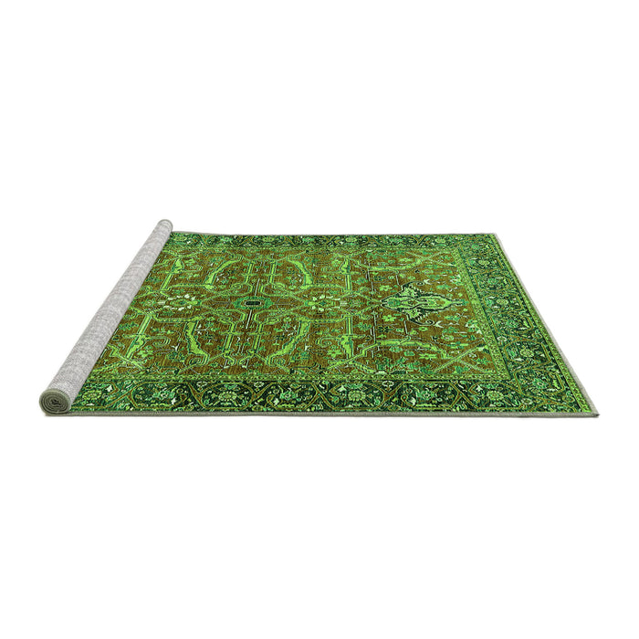Sideview of Machine Washable Oriental Green Industrial Area Rugs, wshurb1493grn