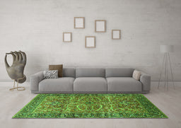Machine Washable Oriental Green Industrial Area Rugs in a Living Room,, wshurb1493grn