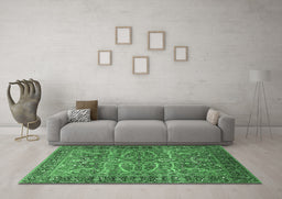 Machine Washable Oriental Emerald Green Industrial Area Rugs in a Living Room,, wshurb1493emgrn