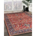 Mid-Century Modern Fire Brick Red Oriental Rug in Family Room, urb1493