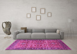 Machine Washable Oriental Pink Industrial Rug in a Living Room, wshurb1493pnk