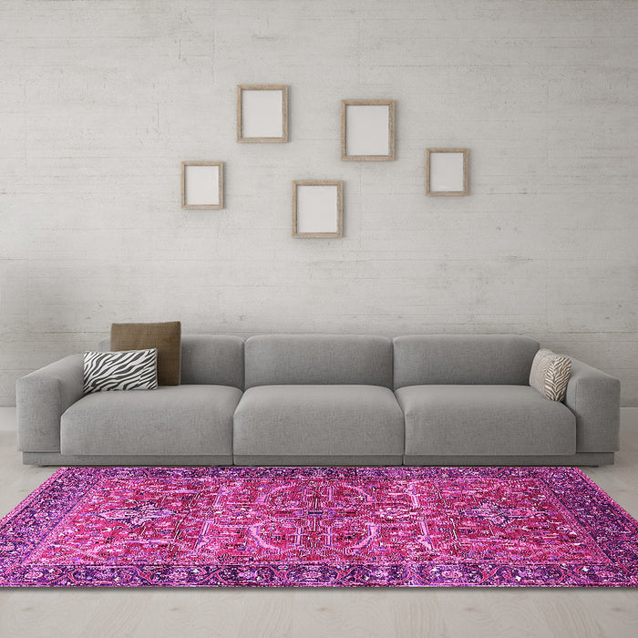 Machine Washable Oriental Pink Industrial Rug in a Living Room, wshurb1493pnk
