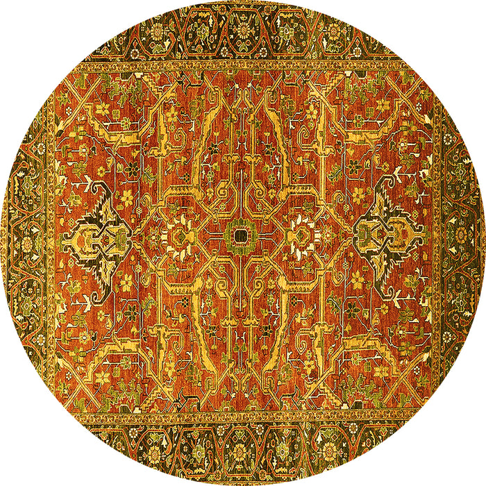 Round Machine Washable Oriental Yellow Industrial Rug, wshurb1493yw