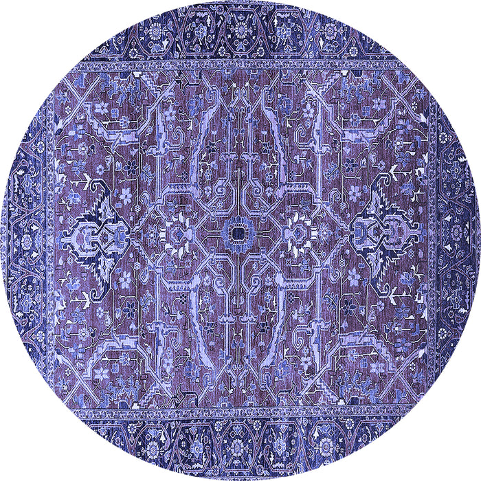 Round Machine Washable Oriental Blue Industrial Rug, wshurb1493blu