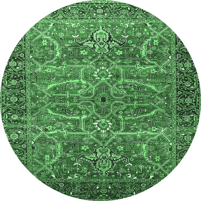 Round Oriental Emerald Green Industrial Rug, urb1493emgrn