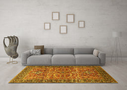 Machine Washable Oriental Yellow Industrial Rug in a Living Room, wshurb1493yw