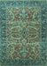 Machine Washable Oriental Turquoise Industrial Area Rugs, wshurb1493turq