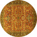 Round Oriental Yellow Industrial Rug, urb1493yw