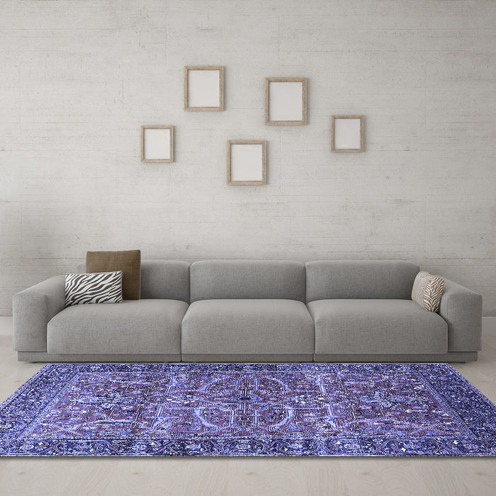 Machine Washable Oriental Blue Industrial Rug in a Living Room, wshurb1493blu
