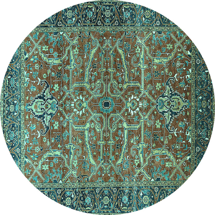 Round Machine Washable Oriental Turquoise Industrial Area Rugs, wshurb1493turq