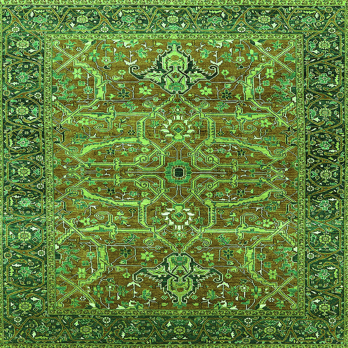 Square Machine Washable Oriental Green Industrial Area Rugs, wshurb1493grn
