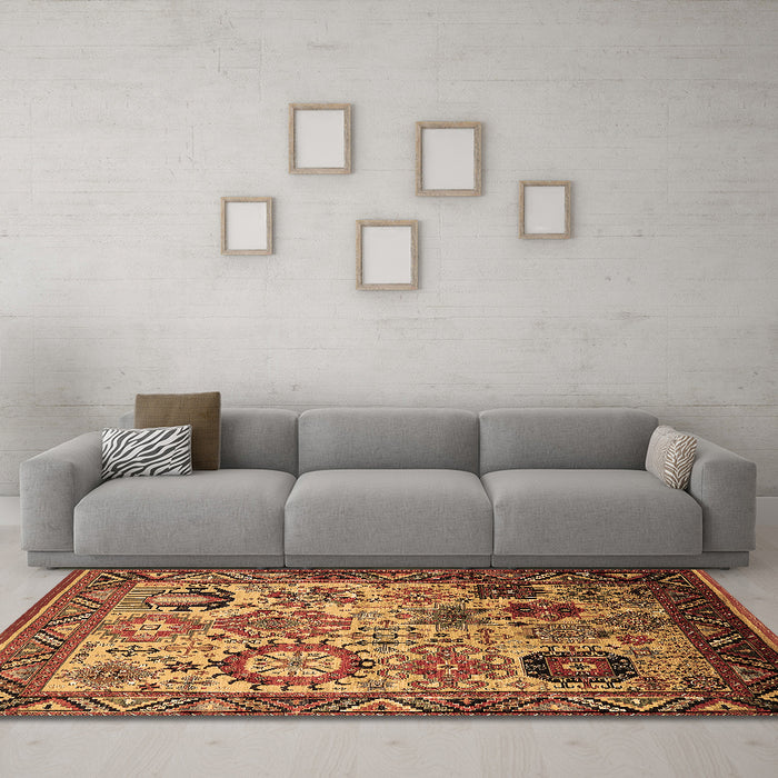 Machine Washable Oriental Brown Industrial Rug in a Living Room,, wshurb1494brn