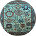 Round Oriental Light Blue Industrial Rug, urb1494lblu