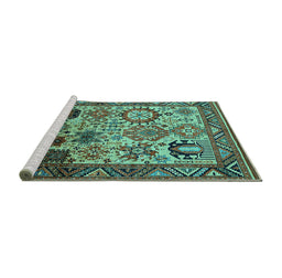Sideview of Machine Washable Oriental Turquoise Industrial Area Rugs, wshurb1494turq