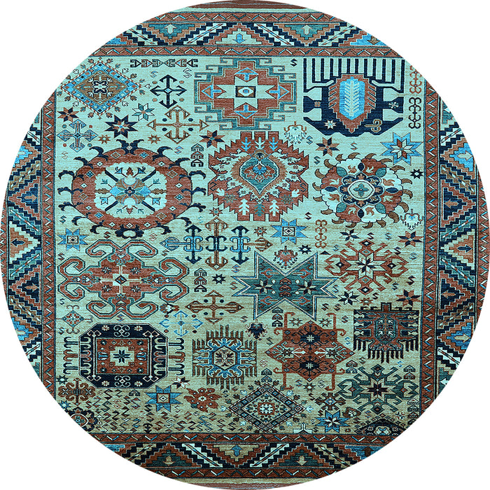 Round Machine Washable Oriental Light Blue Industrial Rug, wshurb1494lblu