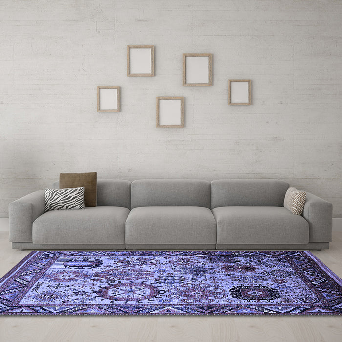 Machine Washable Oriental Blue Industrial Rug in a Living Room, wshurb1494blu