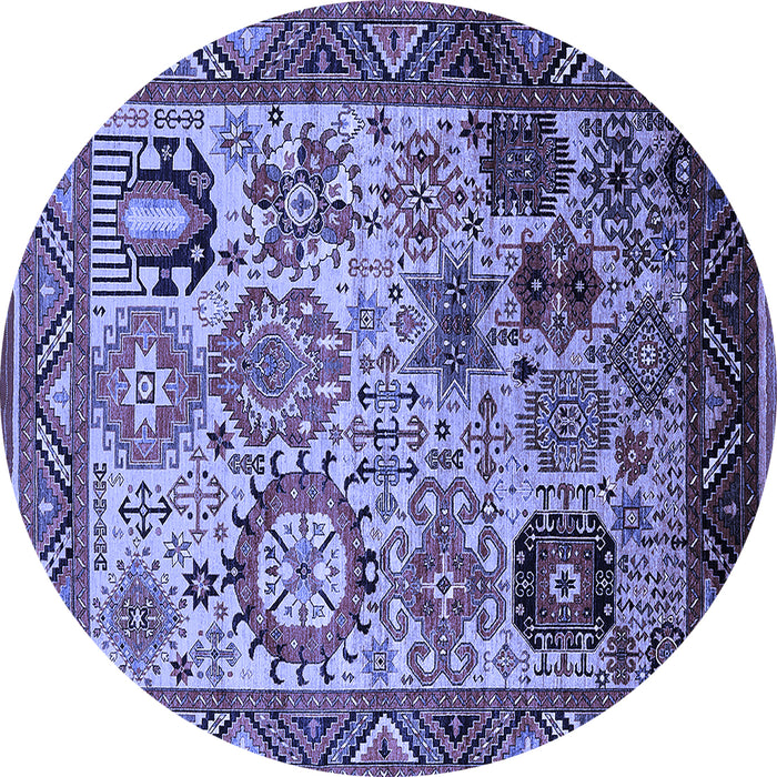 Round Machine Washable Oriental Blue Industrial Rug, wshurb1494blu