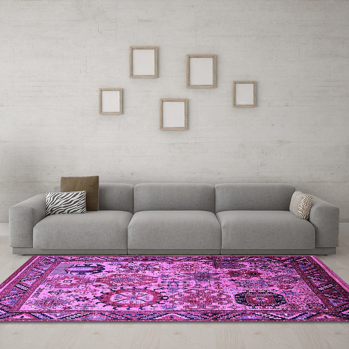 Machine Washable Oriental Purple Industrial Area Rugs in a Living Room, wshurb1494pur