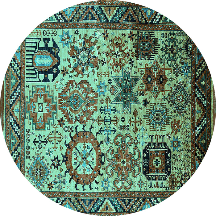 Round Machine Washable Oriental Turquoise Industrial Area Rugs, wshurb1494turq