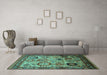 Machine Washable Oriental Turquoise Industrial Area Rugs in a Living Room,, wshurb1494turq