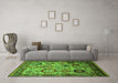 Machine Washable Oriental Green Industrial Area Rugs in a Living Room,, wshurb1494grn