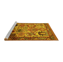 Sideview of Machine Washable Oriental Yellow Industrial Rug, wshurb1494yw
