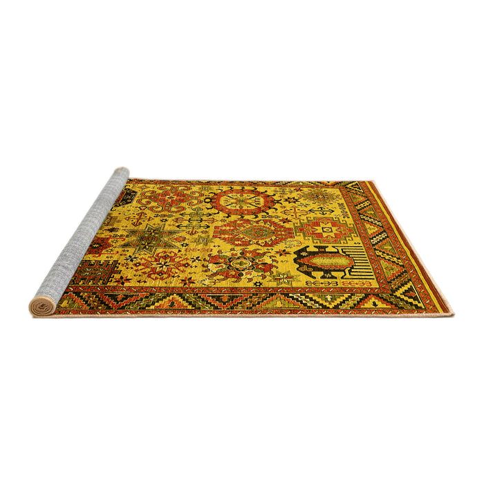 Sideview of Machine Washable Oriental Yellow Industrial Rug, wshurb1494yw