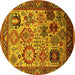 Round Machine Washable Oriental Yellow Industrial Rug, wshurb1494yw