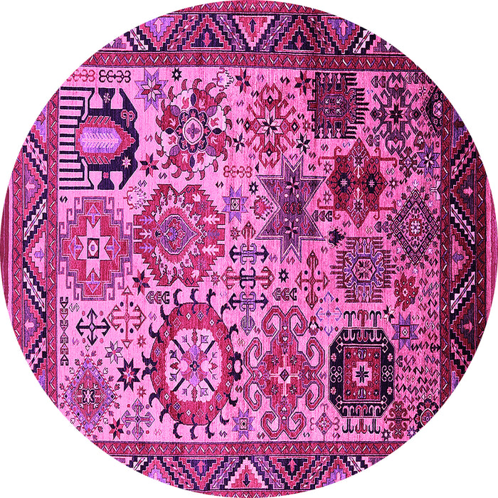 Round Machine Washable Oriental Pink Industrial Rug, wshurb1494pnk