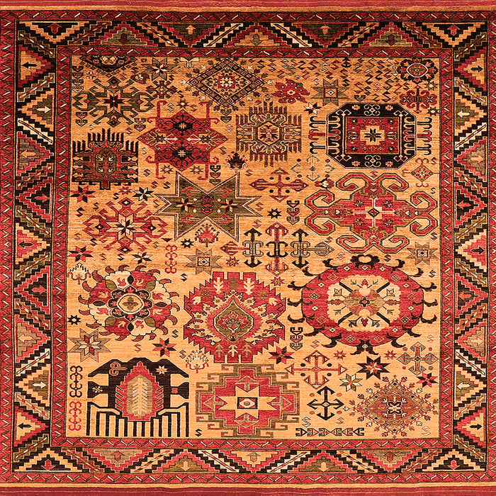 Square Machine Washable Oriental Orange Industrial Area Rugs, wshurb1494org