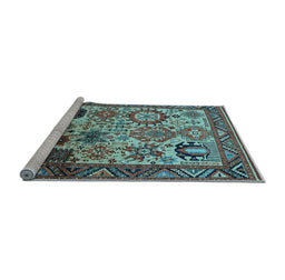 Sideview of Machine Washable Oriental Light Blue Industrial Rug, wshurb1494lblu