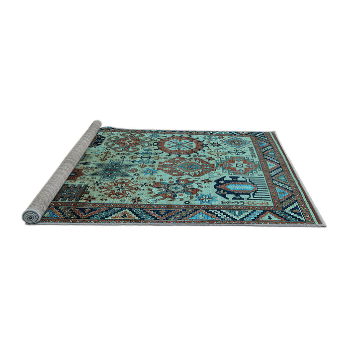 Sideview of Machine Washable Oriental Light Blue Industrial Rug, wshurb1494lblu
