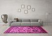 Machine Washable Oriental Pink Industrial Rug in a Living Room, wshurb1494pnk