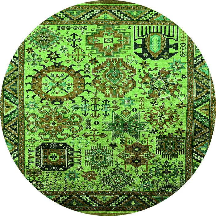 Round Machine Washable Oriental Green Industrial Area Rugs, wshurb1494grn