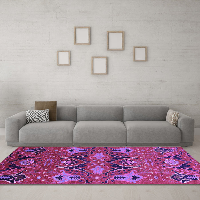 Machine Washable Oriental Purple Industrial Area Rugs in a Living Room, wshurb1495pur