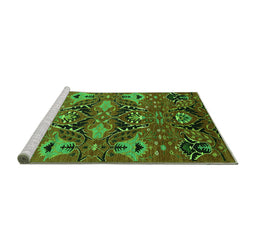 Sideview of Machine Washable Oriental Green Industrial Area Rugs, wshurb1495grn