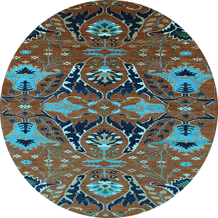 Round Machine Washable Oriental Light Blue Industrial Rug, wshurb1495lblu