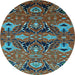 Round Machine Washable Oriental Light Blue Industrial Rug, wshurb1495lblu