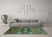 Machine Washable Oriental Turquoise Industrial Area Rugs in a Living Room,, wshurb1495turq