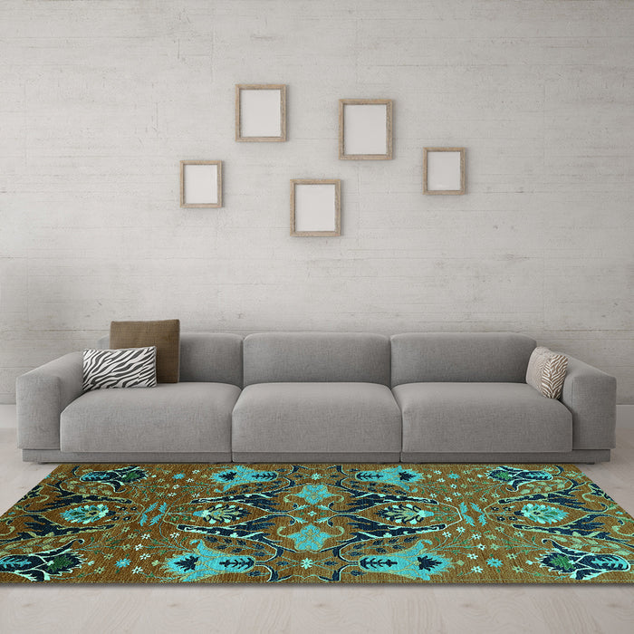 Machine Washable Oriental Turquoise Industrial Area Rugs in a Living Room,, wshurb1495turq